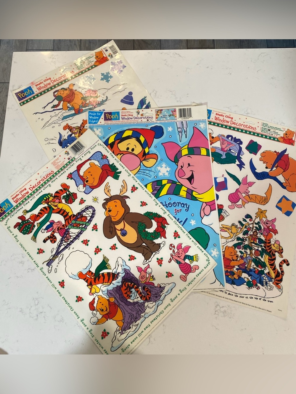 Lot of 4 VTG Disney Winnie the Pooh Christmas Window Cling Sheets Kmart